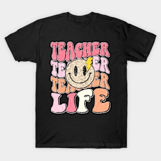 Teacher Life Back To School Groovy Happy First T-Shirt